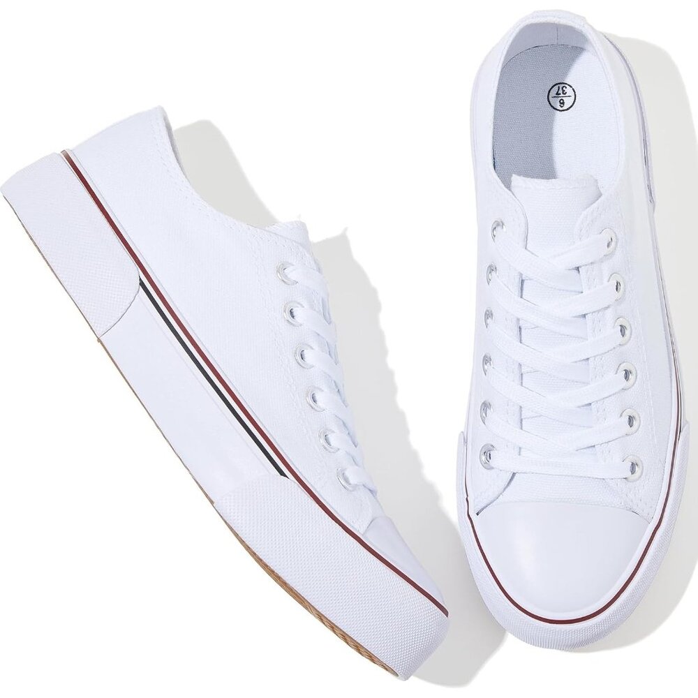 Women's White Low Top Casual Lace Up Comfortable Canvas Fashion Sneakers